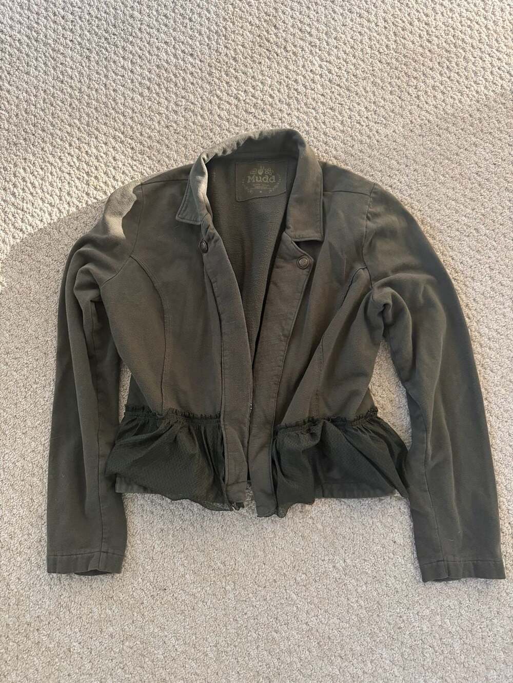 Mudd Olive Green Mesh Trim Peplum Jacket Extra Large